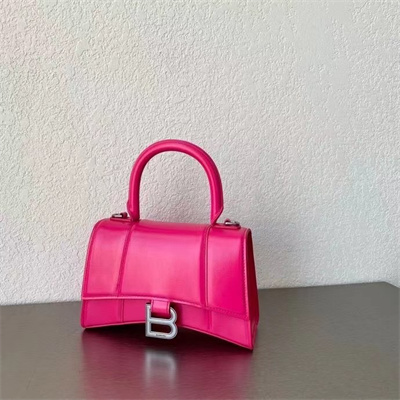 Women’s Hourglass XS Handbag Shiny Box Calfskin In Fuchsia-Silver