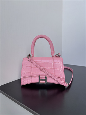 Women’s Hourglass XS Handbag Crocodile Embossed In Peach Pink-Silver