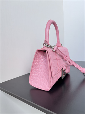 Women’s Hourglass XS Handbag Crocodile Embossed In Peach Pink-Silver