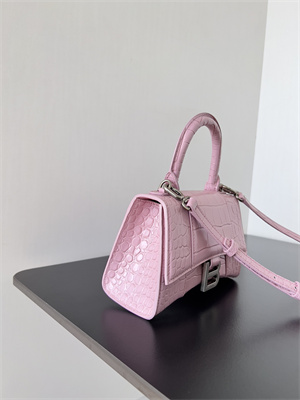 Women’s Hourglass XS Handbag Crocodile Embossed In Rose Pink-Silver