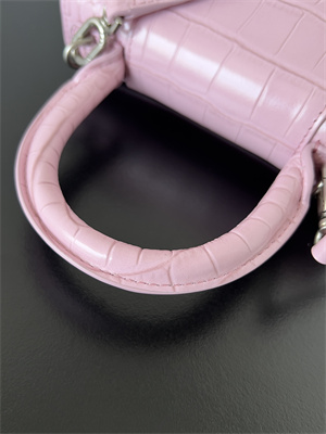 Women’s Hourglass XS Handbag Crocodile Embossed In Rose Pink-Silver