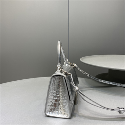 Women’s Hourglass XS Handbag Crocodile Embossed In Silver