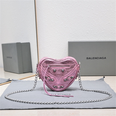 Women’s Le Cagole Heart Mini Bag In Metallized Arena Lambskin Pink Color