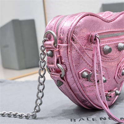 Women’s Le Cagole Heart Mini Bag In Metallized Arena Lambskin Pink Color