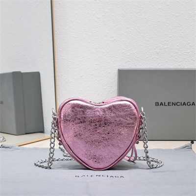 Women’s Le Cagole Heart Mini Bag In Metallized Arena Lambskin Pink Color