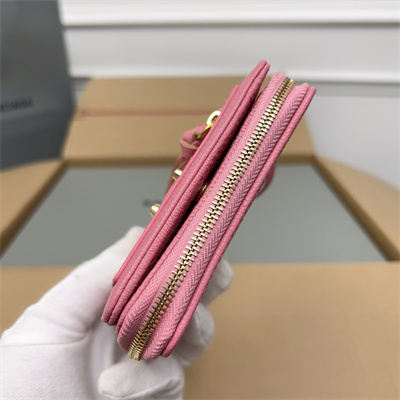 Le Cagole Compact Zippy Wallet In Goatskin Pink Color