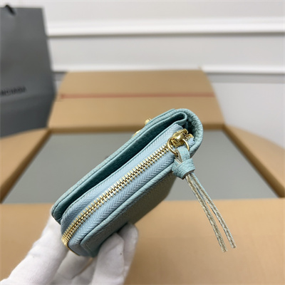 Le Cagole Compact Zippy Wallet In Goatskin Aqua Green Color