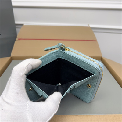 Le Cagole Compact Zippy Wallet In Goatskin Aqua Green Color