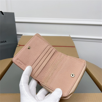Le Cagole Compact Zippy Wallet In Goatskin Rose Pink Color