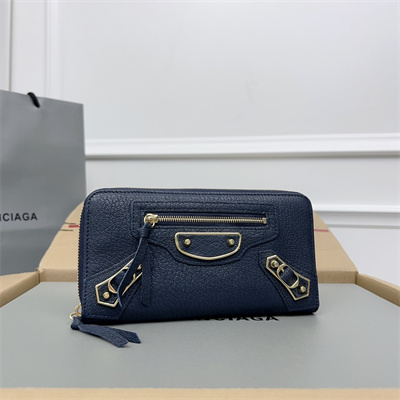 Le Cagole Continental Zippy Wallet In Goatskin Navy Color