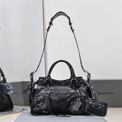 Women’s NEO Cagole City Small Handbag In Arena Lambskin Black Color
