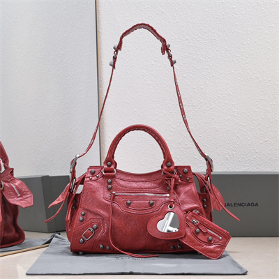 Women’s NEO Cagole City Small Handbag In Arena Lambskin Red Color
