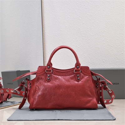 Women’s NEO Cagole City Small Handbag In Arena Lambskin Red Color