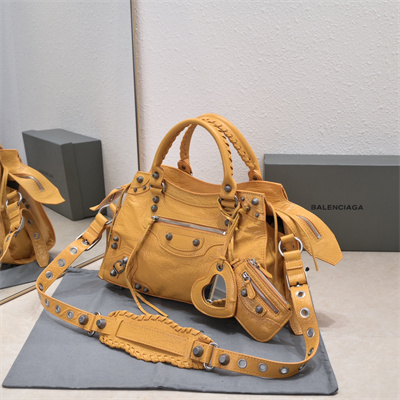 Women’s NEO Cagole City Small Handbag In Arena Lambskin Yellow Color