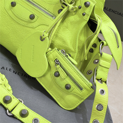 Women’s NEO Cagole City Small Handbag In Arena Lambskin Fluorescent Green Color