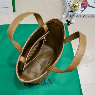 BV Small Flip Flap Tote Bag In Lambskin Leather Acorn Brown Color