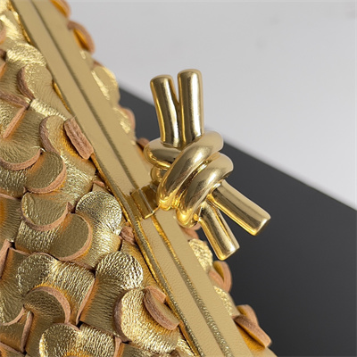 BV Knot Clutch In Metallic Lambskin Leather Gold Color