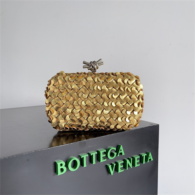 BV Knot Clutch In Metallic Lambskin Leather Gold-Silver Color