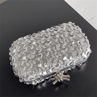 BV Knot Clutch In Metallic Lambskin Leather Silver Color