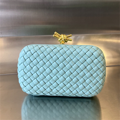 BV Knot Clutch In Lambskin Leather Blue Color