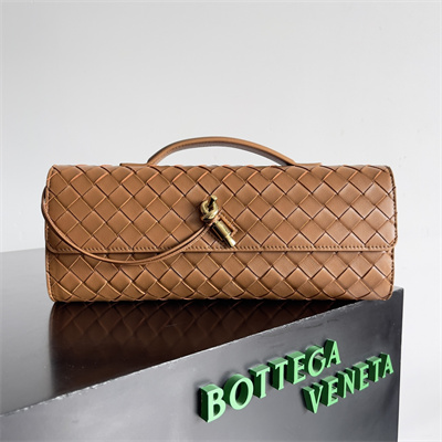 BV Long Clutch Andiamo With Handle In Lambskin Leather Cognac Color