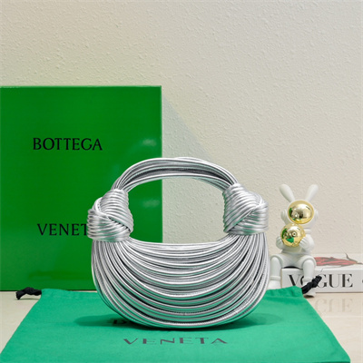 BV Mini Tubular Double Knot Bag In Lambskin Leather Silver Color