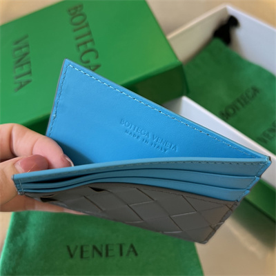 BV Card holder In Calfskin Leather Thunder/Pool