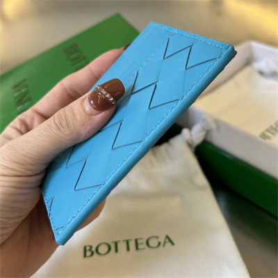 BV Card holder In Calfskin Leather Pool Blue