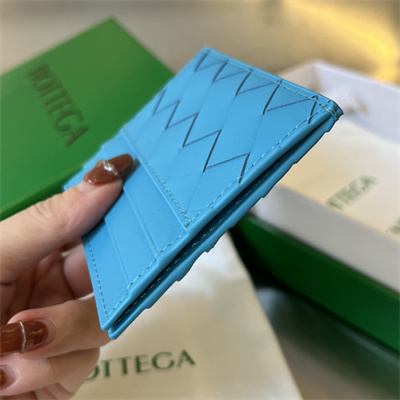 BV Card holder In Calfskin Leather Pool Blue