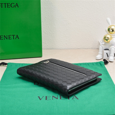 BV Small Intercciato Document Case With Wristlet In Lambskin Leather Black Color 80-9
