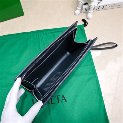 BV Small Intercciato Document Case With Wristlet In Lambskin Leather Navy Color 80-9