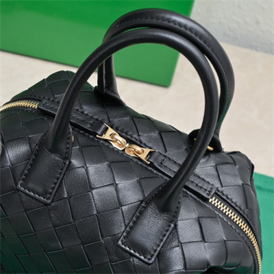 BV Mini Bauletto Bowling Bag In Lambskin Leather Black Color