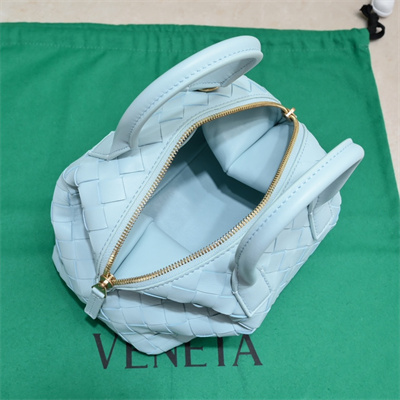 BV Mini Bauletto Bowling Bag In Lambskin Leather Teal Washed Color