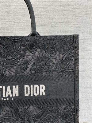 CD Large Book Tote Black D-Lace Embroidery With Macrame Effect