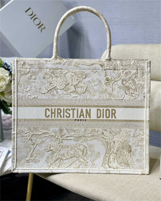 CD Large Book Tote Toile de Jouy Embroidery White and Gold Tone