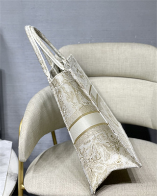 CD Large Book Tote Toile de Jouy Embroidery White and Gold Tone