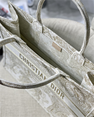 CD Large Book Tote Toile de Jouy Embroidery White and Gold Tone