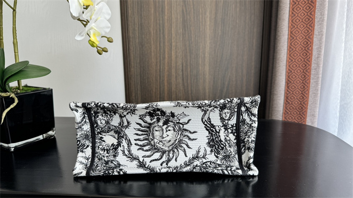 CD Small Book Tote White and Black Toile de Jouy Solei Embroidery