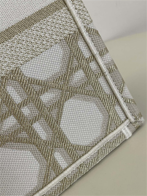 CD Medium Book Tote White and Gold Tone Macrocannage Embroidery