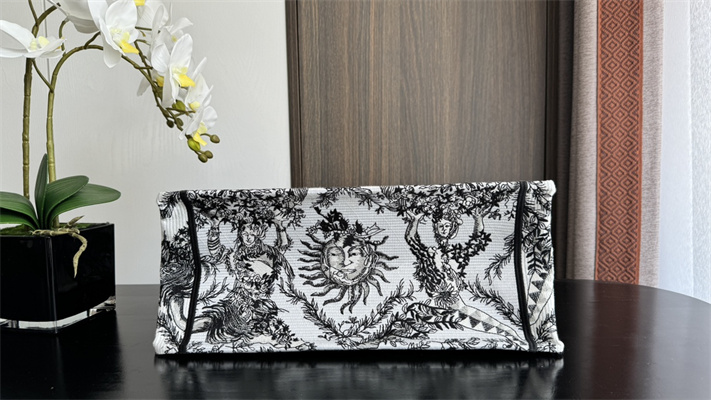 CD Medium Book Tote White and Black Toile de Jouy Solei Embroidery