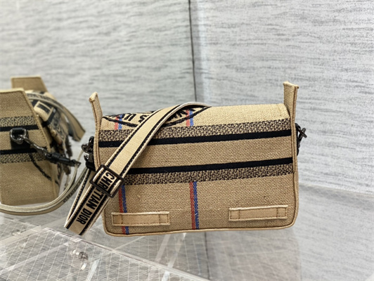 CD Small Camp Bag Jute Canvas Embroidered With Di.or Union Motif