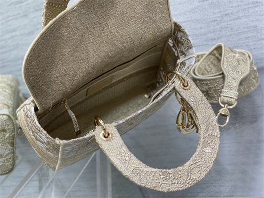 CD Medium Lady Di.or D-Lite Bag Gold D-Lace Macram?? Embroidery
