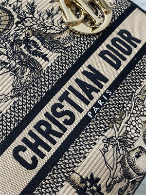 CD Medium Lady Di.or D-Lite Bag Beige and Black Toile de Jouy Solei Embroidery