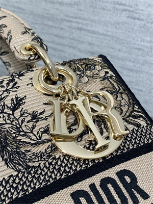 CD Medium Lady Di.or D-Lite Bag Beige and Black Toile de Jouy Solei Embroidery