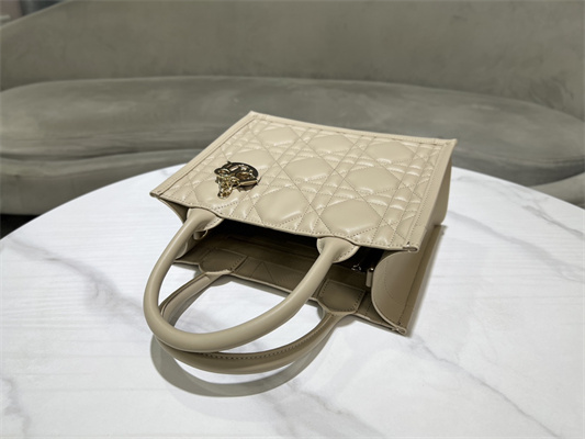 CD Small Book Tote With Strap Macrocannage Calfskin Beige