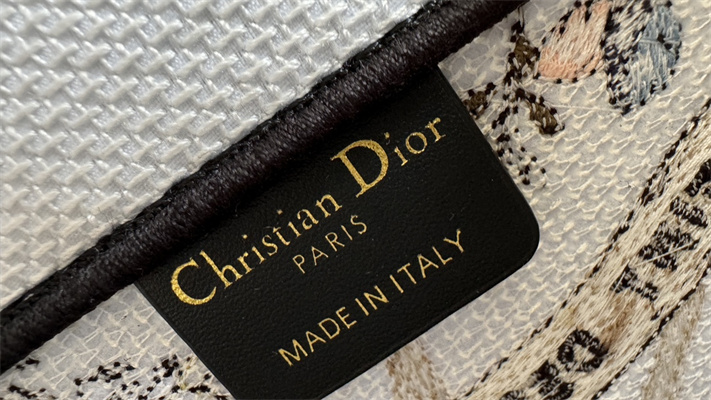 CD Large Book Tote Ecru Multicolor Di.or 4 Saisons Automne Soleil Embroidery