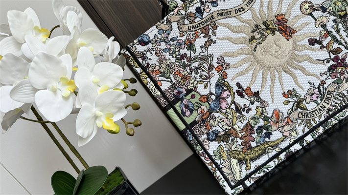 CD Medium Book Tote Ecru Multicolor Di.or 4 Saisons Automne Soleil Embroidery