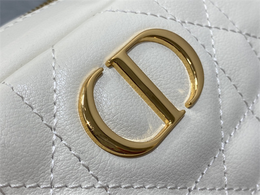 CD Small Caro Top Handle Camera Bag Macrocannage Calfskin Gold Tone Metal White