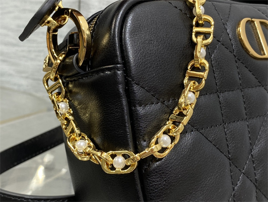 CD Small Caro Top Handle Camera Bag Macrocannage Calfskin Gold Tone Metal Black