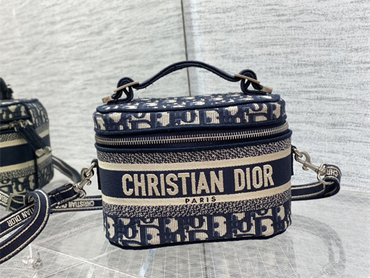 CD Small TRAVEL VANITY CASE Dior Oblique Jacquard Blue